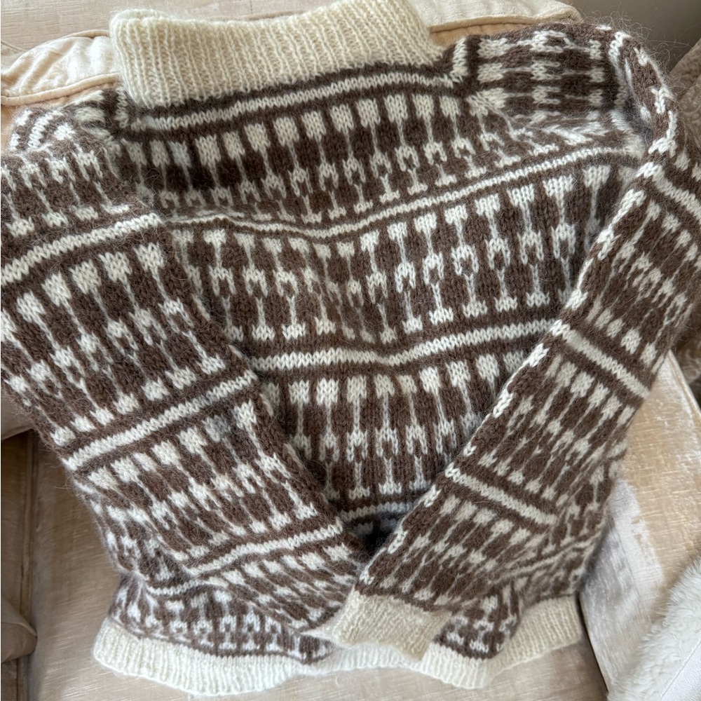 Cozy Brown and Cream hand Knit Sweater